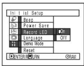 Initial Setup Beep Power Save Record LED On Language Off Demo Mode Reset ENTER RETURN ©RAM