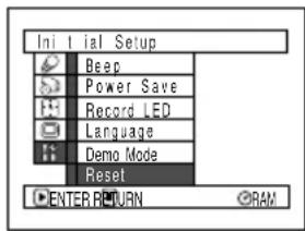 Initial Setup Beep Power Save Record LED Language Demo Mode Reset ENTER RETURN DRAM