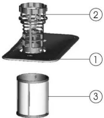 Technical diagram of a mechanical assembly with labeled parts: cylindrical body, spring component, and base plate.