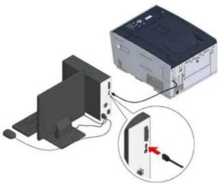 OKI C532 - Tilslutning af et USB-kabel - 4