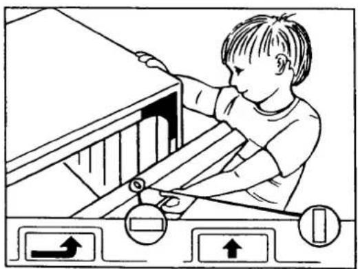 Illustration of a child assembling a ladder with directional control buttons (no text or symbols)