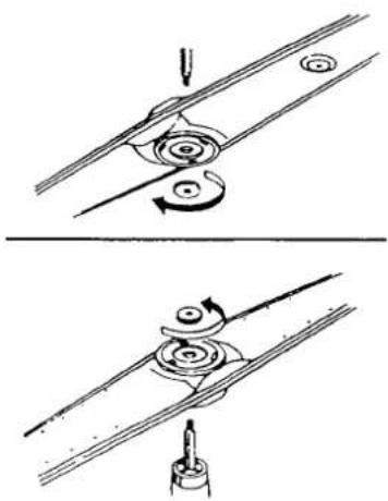 Technical diagram showing two mechanical assembly steps with rotating components (no text or labels)