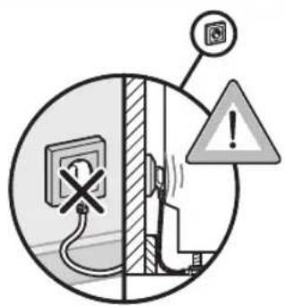 Safety warning diagram showing electrical plug, warning symbol, and warning sign with Chinese characters