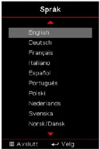 Språk English Deutsch Français Italiano Español Português Polski Nederlands Svenska Norsk/Dansk Avslutt ← Velg