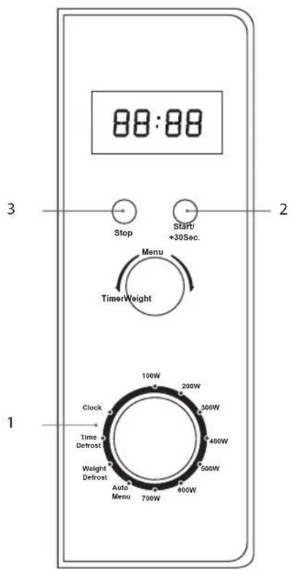 88:88 Stop Start/ +30Sec. Menu TimerWeight 100W 200W Clock Time Defrost Weight Defrost Auto Menu 700W 600W 400W 500W 300W 200W 100W 200W 300W 88:88