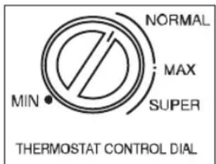 NORMAL MAX SUPER MIN THERMOSTAT CONTROL DIAL