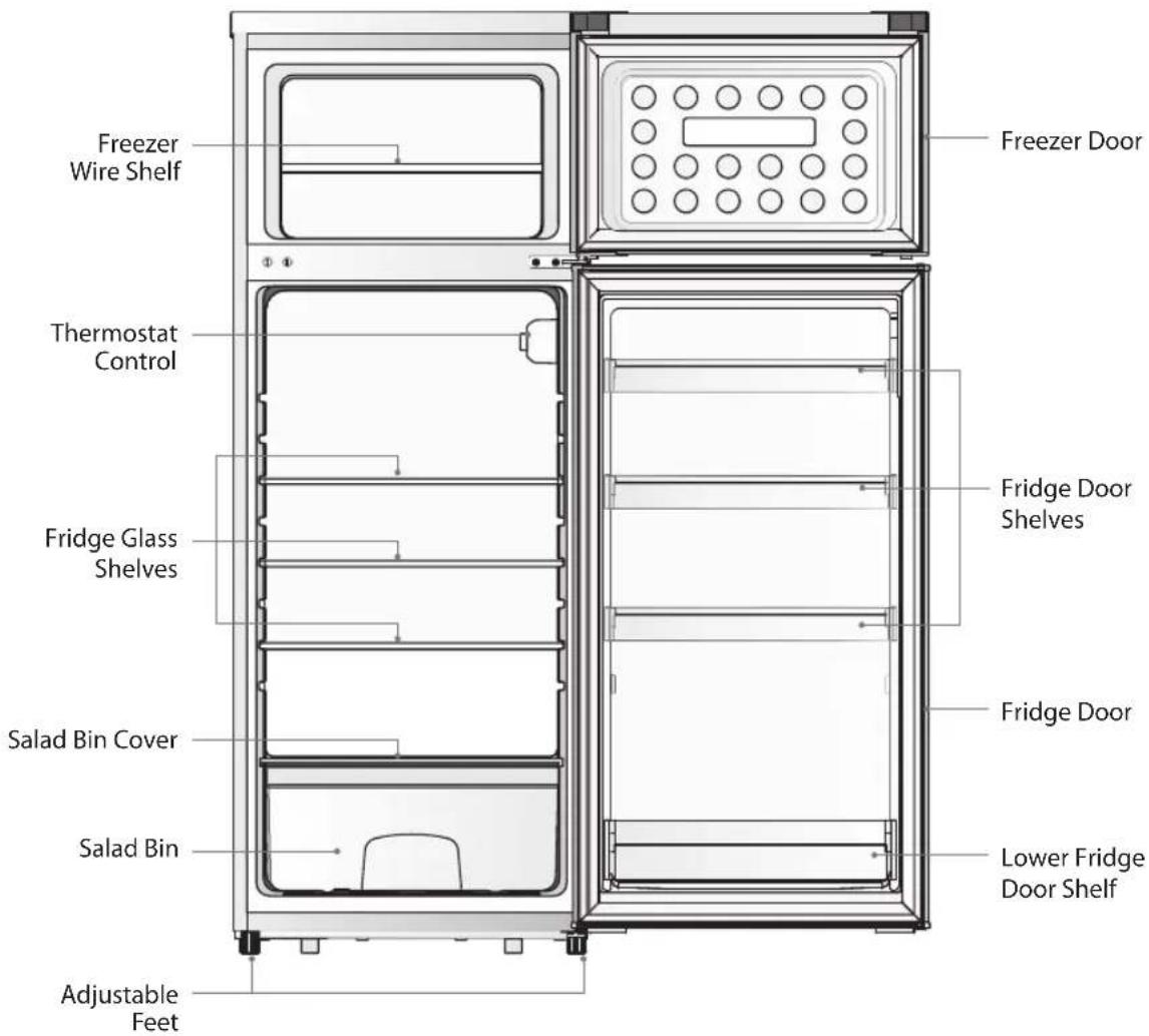 Freezer Wire Shelf Thermostat Control Fridge Glass Shelves Salad Bin Cover Salad Bin Adjustable Feet Freezer Door Fridge Door Shelves Fridge Door Lower Fridge Door Shelf
