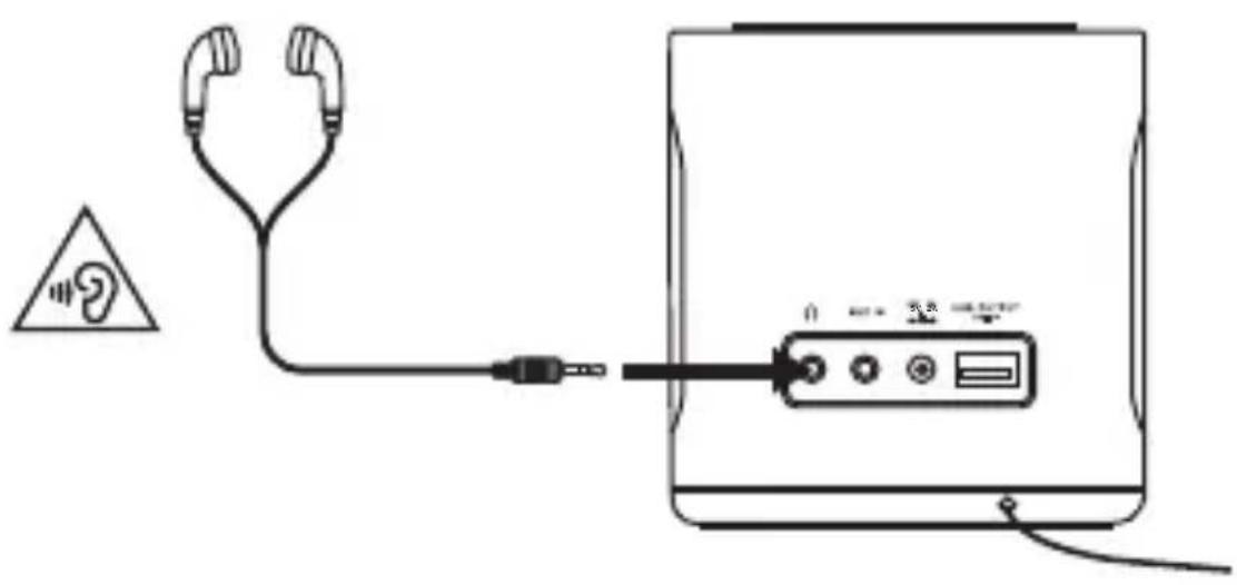 Diagram showing a microphone connected to an audio device with a warning symbol and earplifier label