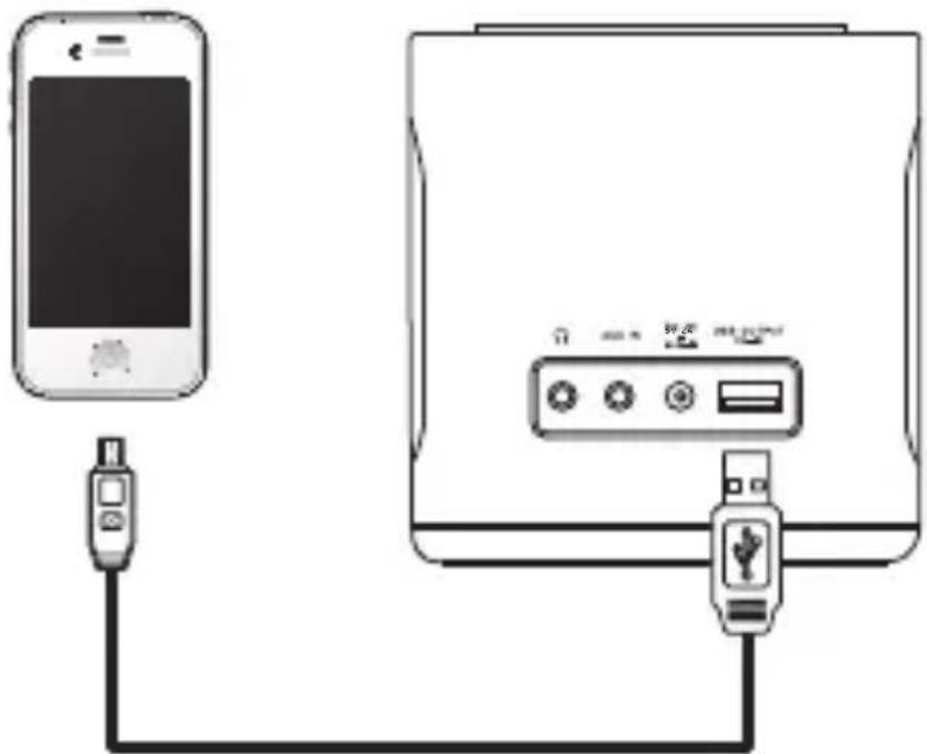 Diagram showing a smartphone connected to a device via a USB cable (no text or symbols present)