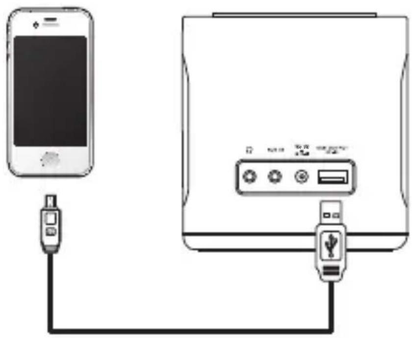Diagram showing a smartphone connected to a device via a USB cable (no text or symbols present)