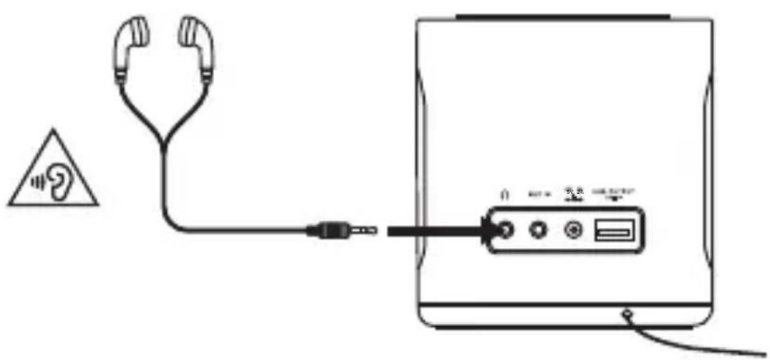 Diagram showing a microphone connected to an audio device with a warning symbol and earplifier label