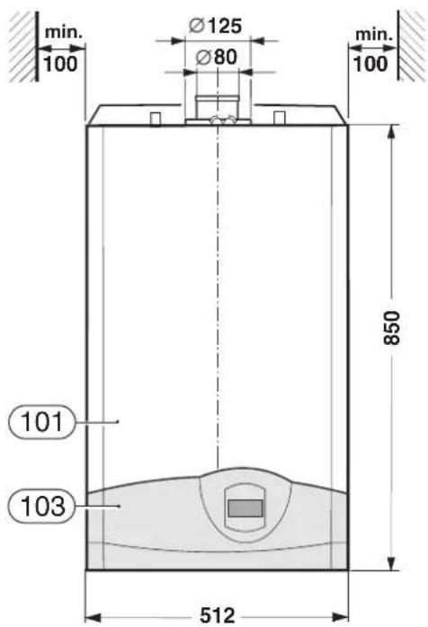 min. 100 Ø125 Ø80 min. 100 850 101 103 512