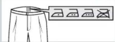 Diagram showing a pair of trousers with a magnified inset highlighting four different fabric types or items.