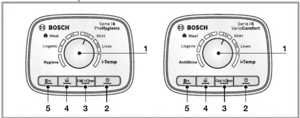 BOSCH Serie 16 ProHygienic Wool Shirt Lingerie Linen Hygiene i-Temp Eco Calc'nClean 5 4 3 2 BOSCH Serie 16 VarioComfort Wool Shirt Lingerie Linen AntiShine i-Temp Eco Calc'nClean 5 4 3 2