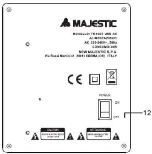 MAJESTIC MODELLO: TS 90ST USB AX ALIMENTAZIONE/ AC 220-246V+, 50Hz CONSUMO:20W NEW MAJESTIC S.P.A. Via Rossi Martini 41 26013 CREMA (CR) ITALY CE POWER ON OFF CAUTION ATTIZAZIONE 12
