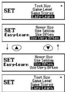 SET Text Size Game Level Game Scores Last Learn SET Easy-Learn Never Use Use Seldom Use Often Use Very Often SET Easy-Learn Never Use Use Seldom Use Often Use Very Often SET Text Size Game Level Game Scores Last Learn