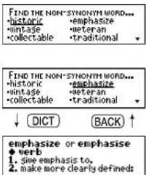 FIND THE NON-SYNONYM WORD... • historic • emphasize • vintage • veteran • collectable • traditional FIND THE NON-SYNONYM WORD... • historic • emphasize • vintage • veteran • collectable • traditional ↓ DICT BACK ↑ emphasize or emphasise • verb 1. Size emphasis to. 2. make more clearly defined