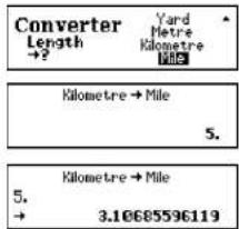 Converter Length →? Yard Metre Kilometre Mile Kilometre → Mile 5. Kilometre → Mile 5. → 3.10685596119