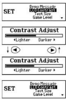 SET Demo Message Text Size Game Level Contrast Adjust Lighter Darker Contrast Adjust Lighter Darker SET Demo Message Text Size Game Level