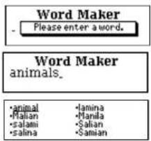 Word Maker Please enter a word. Word Maker animals. •animal •lamina •Halian •Manila •salami •Salian •salina •Samian