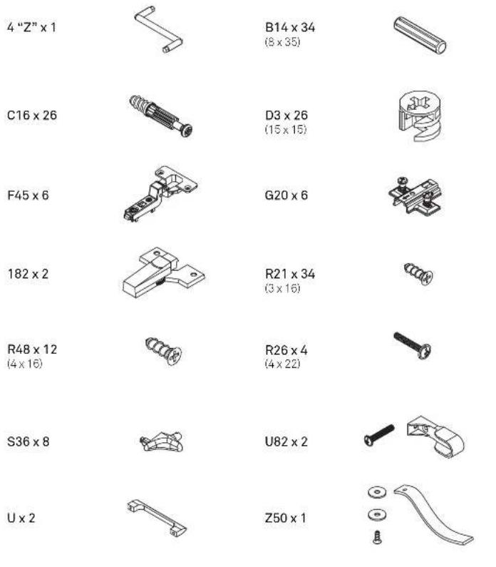 4 "Z" x 1 B14 x 34 (8 x 35) C16 x 26 D3 x 26 (15 x 15) F45 x 6 G20 x 6 182 x 2 R21 x 34 (3 x 16) R48 x 12 (4 x 16) R26 x 4 (4 x 22) S36 x 8 U82 x 2 U x 2 Z50 x 1