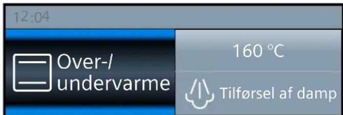 12:04 Over-/undervarme 160 °C Tilførsel af damp