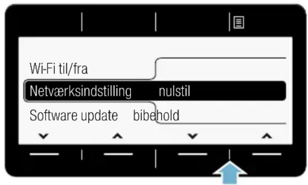 Wi-Fi til/fra Netværksindstilling nulstil Software update bibehold