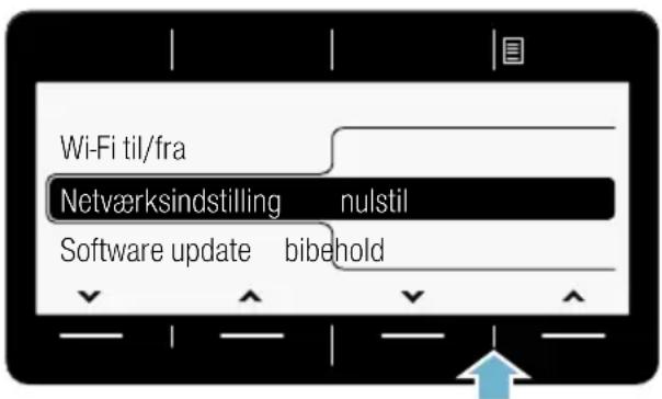 Wi-Fi til/fra Netværksindstilling nulstil Software update bibehold