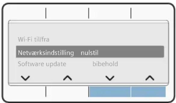 Wi-Fi til/fra Netværksindstilling nulstil Software update bibehold