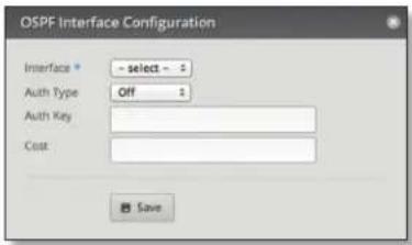 OSPF Interface Configuration Interface * - select - Auth Type Off : Auth Key Cost Save