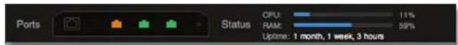 Ports Status CPU: 11% RAM: 58% Uptime: 1 month, 1 week, 3 hours