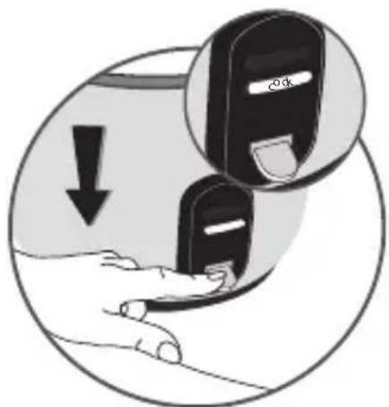 Diagram showing a hand pressing down on a device with an inset highlighting the 'clock' component, indicating a step of decrease.