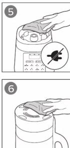 Illustration showing two-step food safety instructions: one with a hand holding a container, the other with a smokestack and label indicating 'No Smoking' (no smoking).