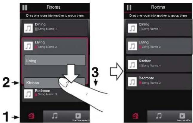 Rooms Drag one room into another to group them Dining Song Name 1 Living Song Name 2 Living Kitchen Bedroom Song Name 3 Room Drag one room into another to group them Dining Song Name 1 Living Song Name 2 Kitchen Song Name 4 Bedroom Song Name 3