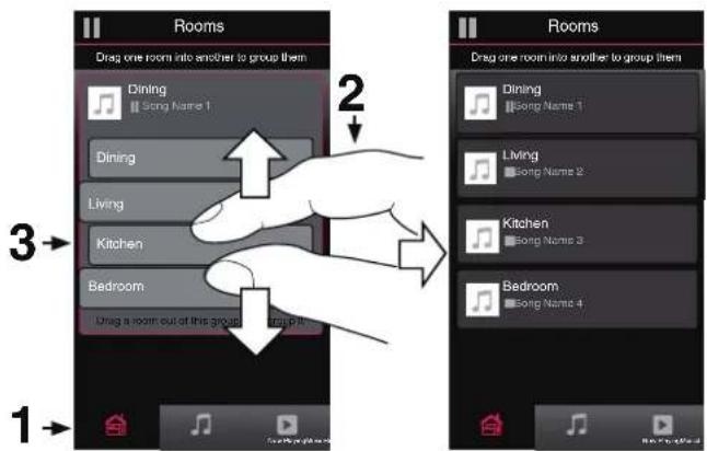 Rooms Drag one room into another to group them Dining Song Name 1 Dining Living Kitchen Bedroom Drag a room out of this group 2 3 1 Rooms Drag one room into another to group item Dining Song Name 1 Living Song Name 2 Kitchen Song Name 3 Bedroom Song Name 4