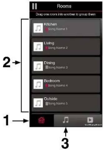 Rooms Drag one room into another to group them Kitchen Song Name 1 Living Song Name 2 Dining Song Name 3 Bedroom Song Name 4 Outside Song Name 5 1 2 3