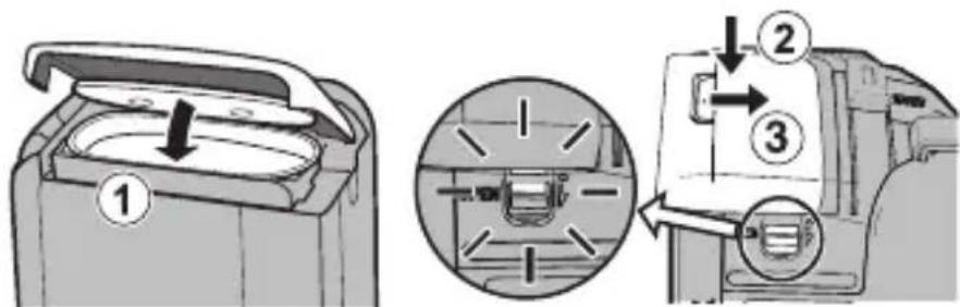 Diagram illustrating a device's internal components with numbered callouts and directional arrows indicating assembly or operation.