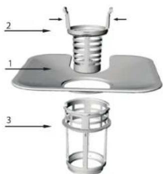 Technical diagram of a mechanical assembly with labeled parts 1, 2, and 3
