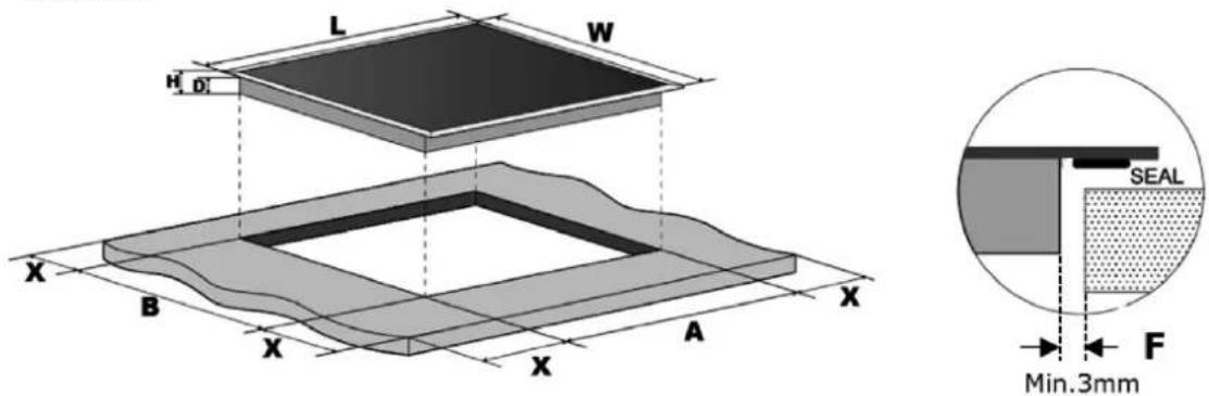 L W H D X B X A X X A SEAL Min.3mm F