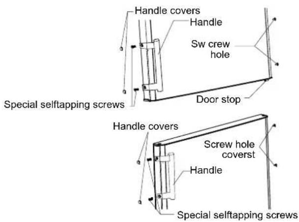 Handle covers Handle Sw crew hole Special selftapping screws Door stop Handle covers Screw hole coverst Handle Special selftapping screws