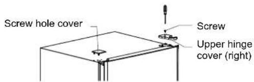 Screw hole cover Screw Upper hinge cover (right)