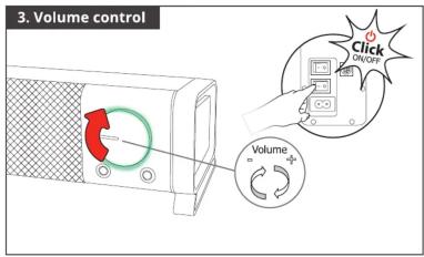 3. Volume control Volume Click ON/OFFY