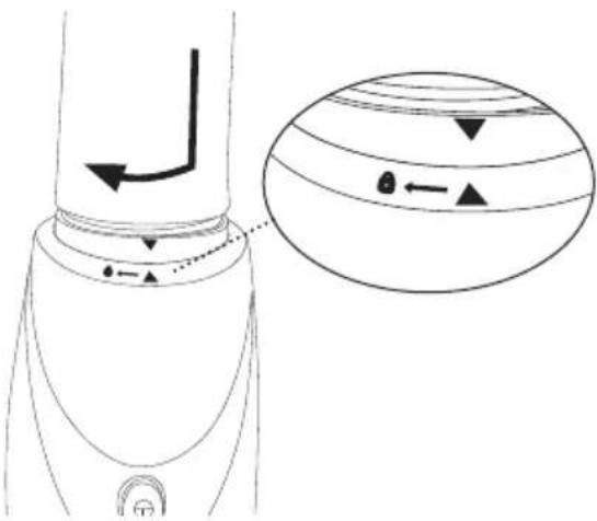 Diagram illustrating a mechanical or fluid system with directional arrows and labeled components, including a magnified view of a spherical object.