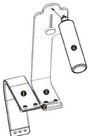 Technical diagram of a mechanical device with numbered components, likely a clamp or lever mechanism.