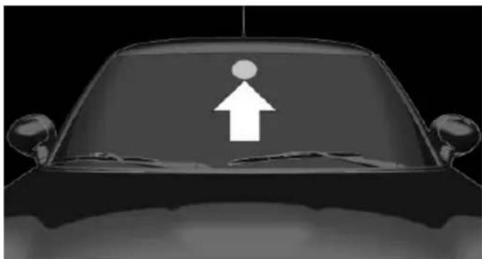 Front view of a car with an upward arrow symbol on the windshield (no text or labels)