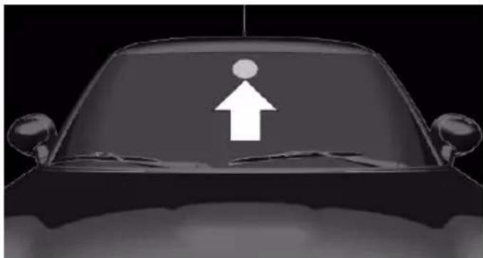 Front view of a car with a white upward arrow symbol on the roof (no text or labels)