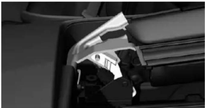 Interior view of a car showing a mechanical component inserted into the seat (no visible text or symbols)