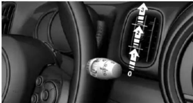 Car interior control panel with numbered directional arrows indicating vehicle positions or motion paths