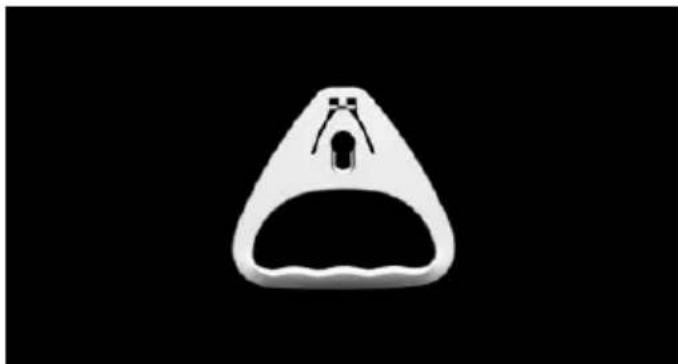 Simple 3D-rendered white object resembling a stylized face or mouth, with no visible text, numbers, or symbols.