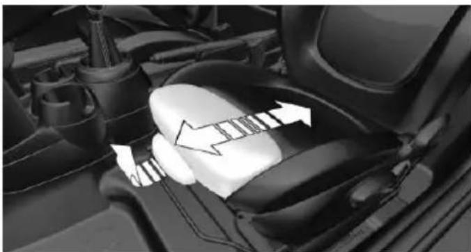 Close-up of a car's seatbelt mechanism with directional arrows indicating motion (no text or symbols)